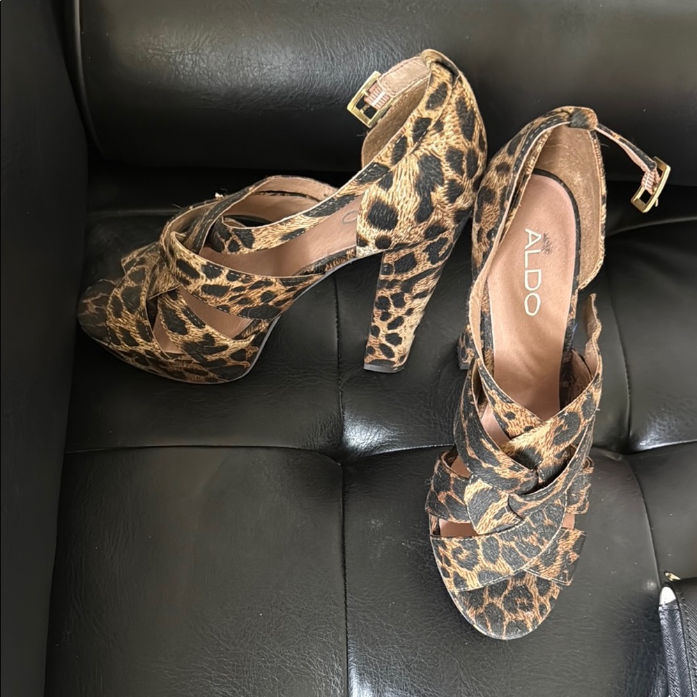 Aldo Leopard Print Chunky Platform Ankle-Strap Heels